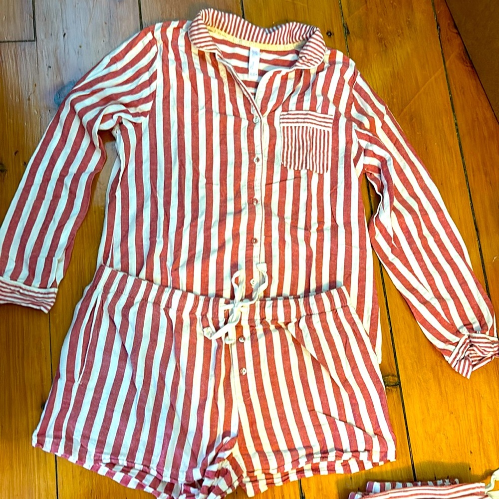 Stars Above red and white flannel pajama three piece set